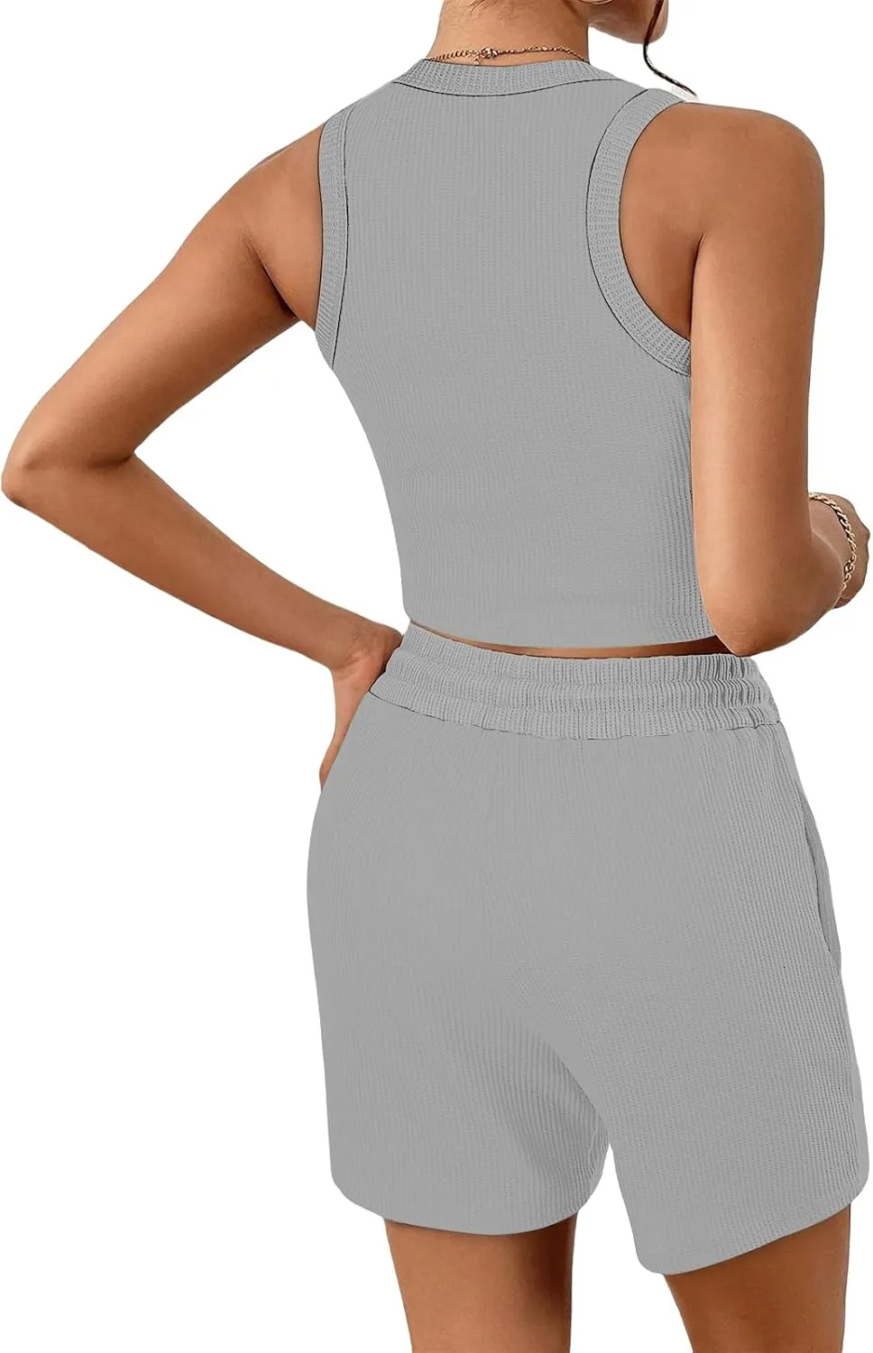 2 Piece Short Sets for Women Ribbed Knit Sleeveless Tank Top and Wide Leg Shorts Lounge Set Tracksuits