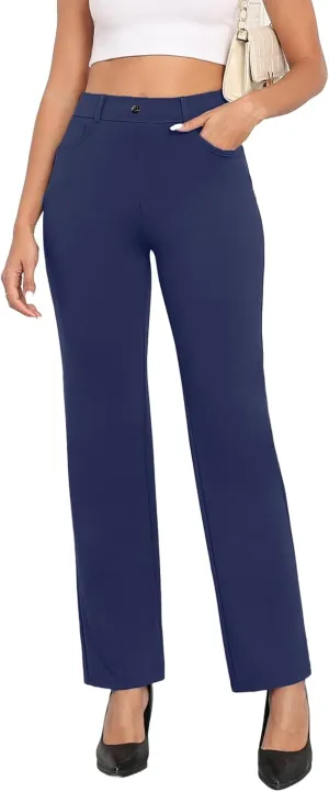 Agenlulu High Waisted Dress Pants for Women Petite/Regular/Tall Straight Leg Pull On Office Work Slacks 28"/29.5"/31.5"