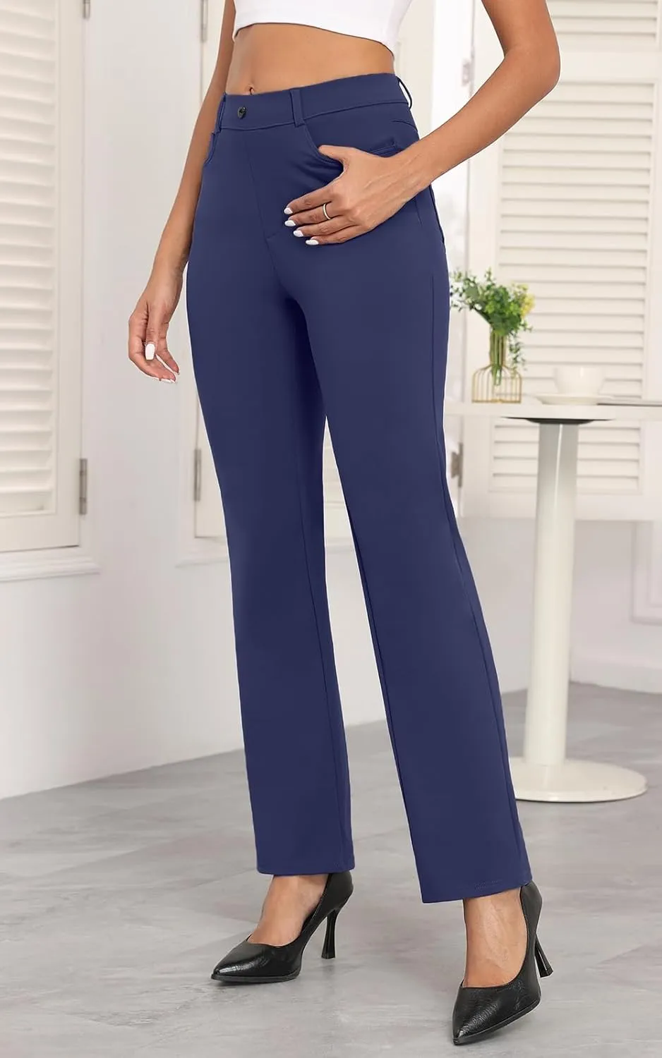 Agenlulu High Waisted Dress Pants for Women Petite/Regular/Tall Straight Leg Pull On Office Work Slacks 28"/29.5"/31.5"