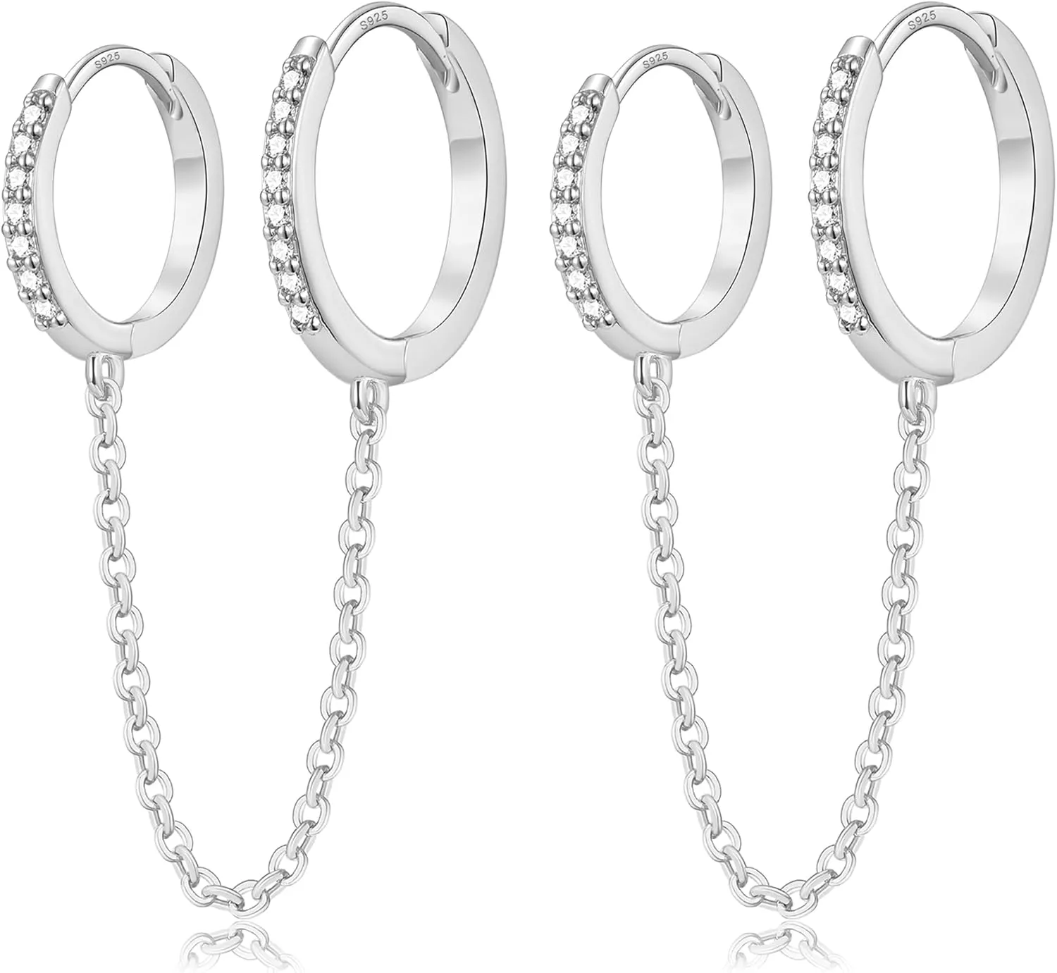 CERSLIMO Small Huggie Hoop Earrings for Women, 14K Gold Plated Sterling Silver Post Chain Hoops Hypoallergenic Dangle Drop Earrings