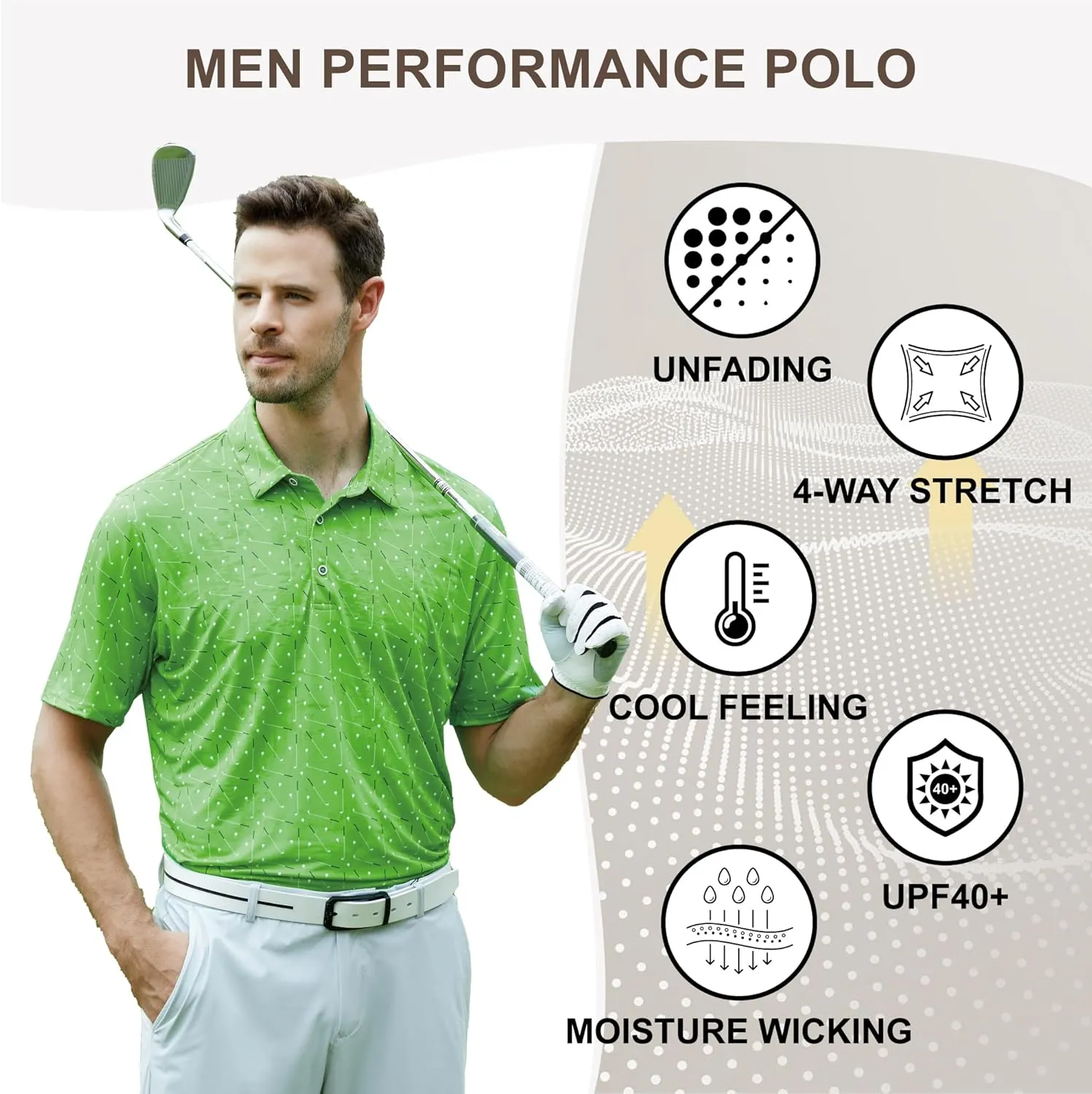 Damipow Premium Golf Shirts for Men Dry Fit Performance Polo Short Sleeve Collared Shirt