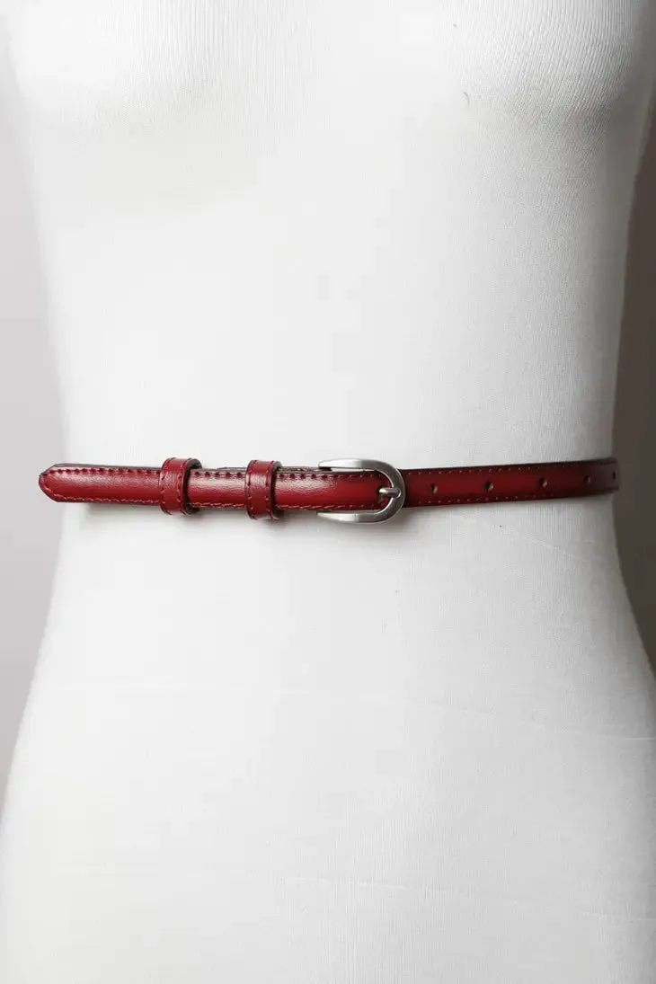 Leto Skinny Leather Belt with Horseshoe Silver Buckle
