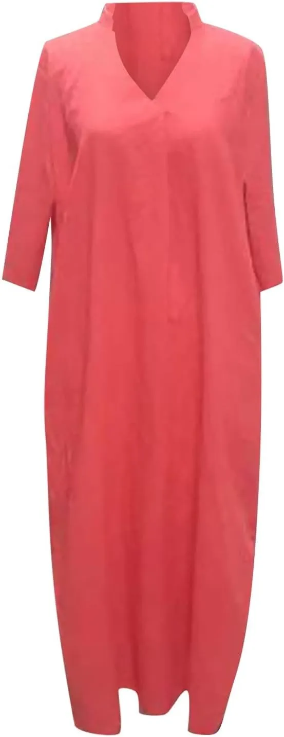 Linen Casual Dresses for Women Flowy V Neck Short Sleeve 2025 Maxi Dress Lightweight Summer Beach Vacation Clothes