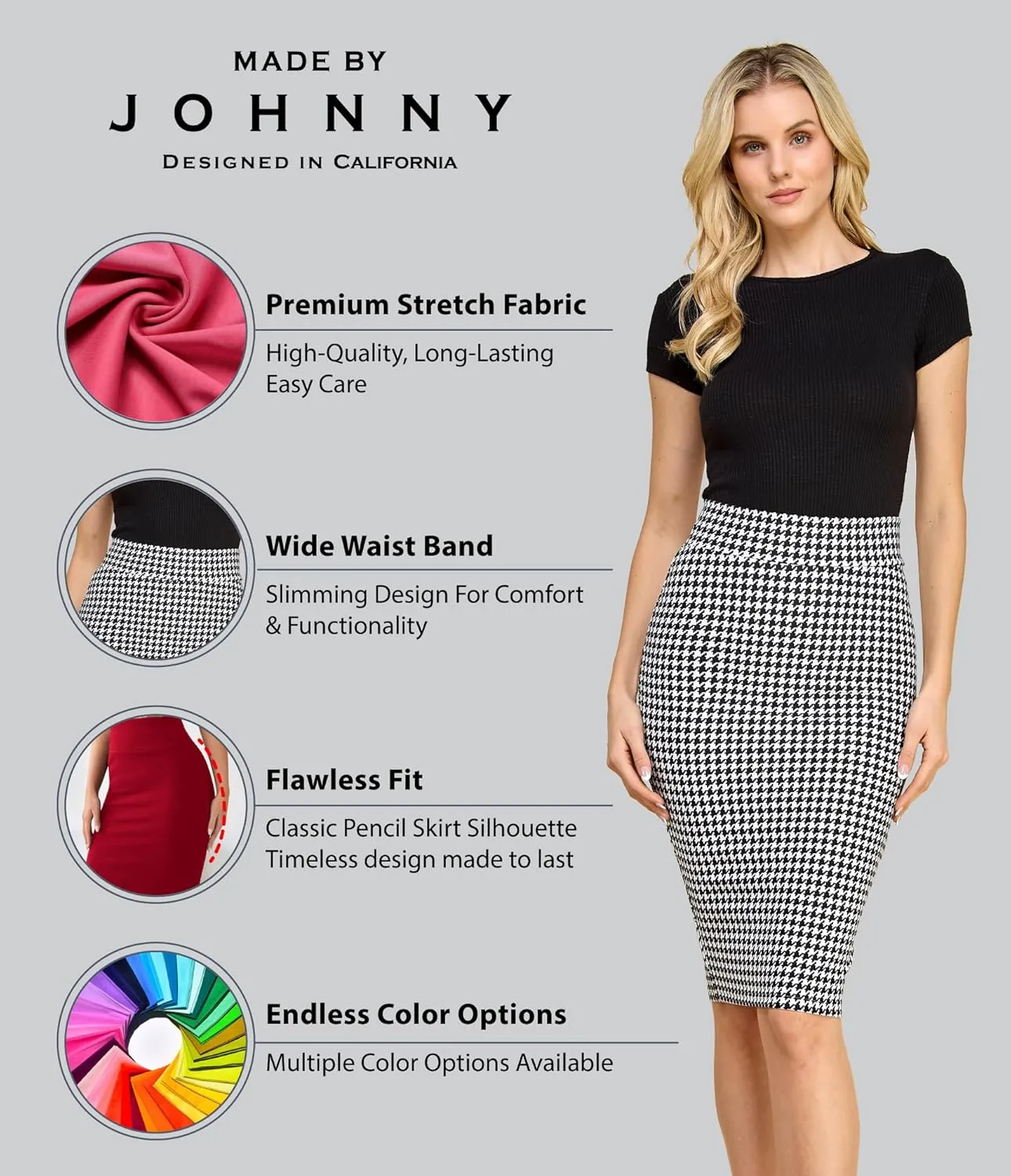 Made By Johnny Women's Premium Scuba Stretch High Waist Pencil Skirt Below Knee for Office Wear