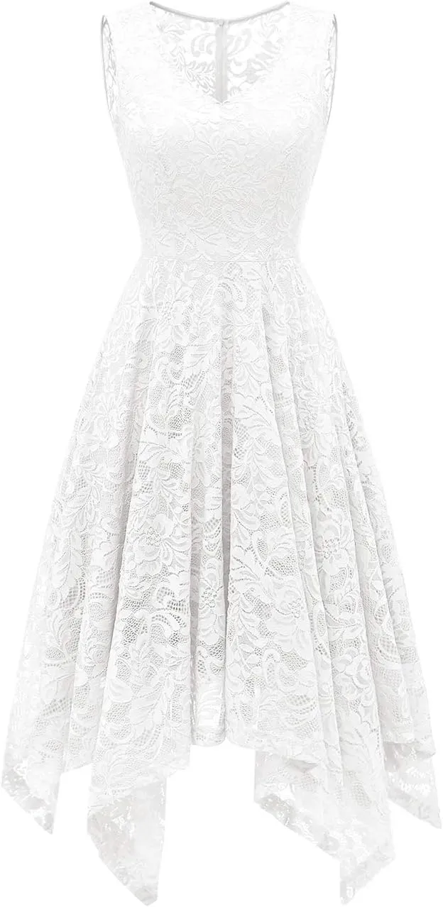 Meetjen Women's Cocktail Party Dresses 2025 Handkerchief Hem Lace Formal Wedding Guest Bridesmaid Fancy Prom Dress