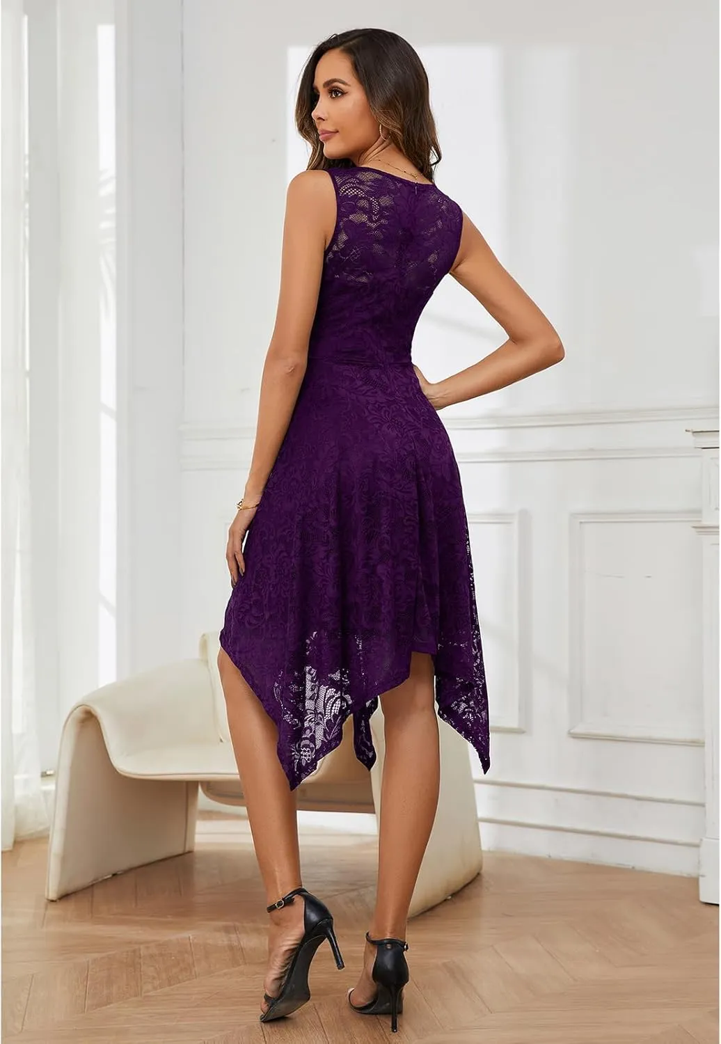 Meetjen Women's Cocktail Party Dresses 2025 Handkerchief Hem Lace Formal Wedding Guest Bridesmaid Fancy Prom Dress