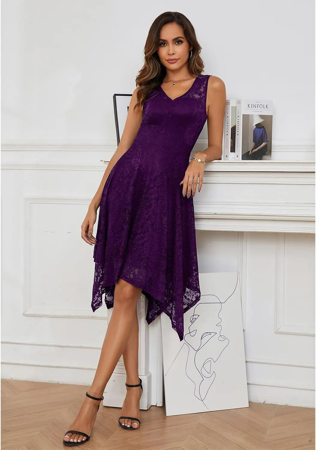 Meetjen Women's Cocktail Party Dresses 2025 Handkerchief Hem Lace Formal Wedding Guest Bridesmaid Fancy Prom Dress