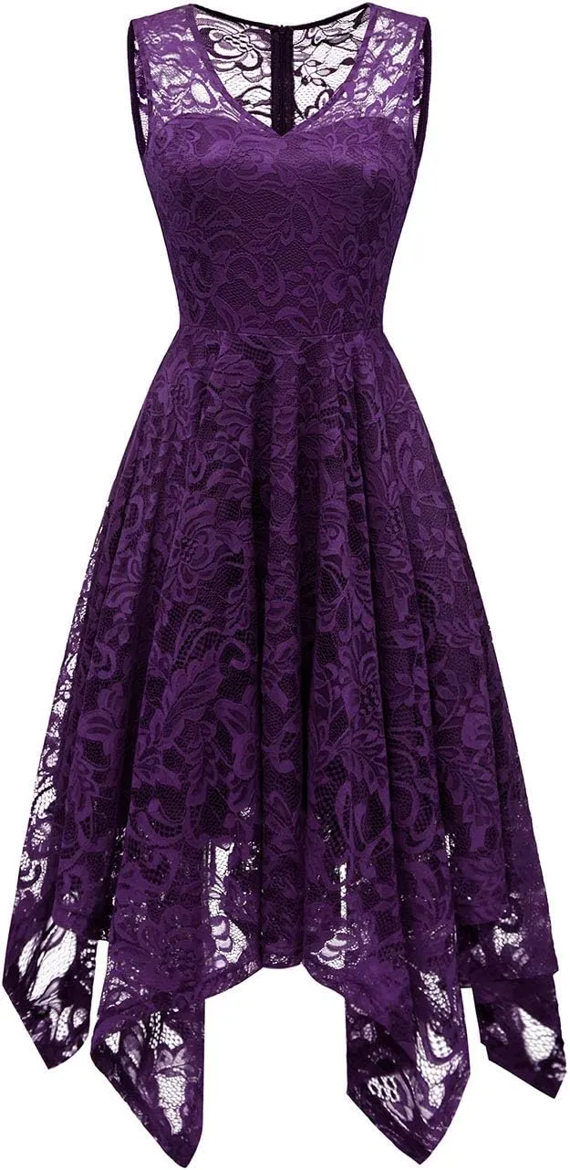 Meetjen Women's Cocktail Party Dresses 2025 Handkerchief Hem Lace Formal Wedding Guest Bridesmaid Fancy Prom Dress