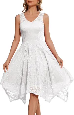 Meetjen Women's Cocktail Party Dresses 2025 Handkerchief Hem Lace Formal Wedding Guest Bridesmaid Fancy Prom Dress