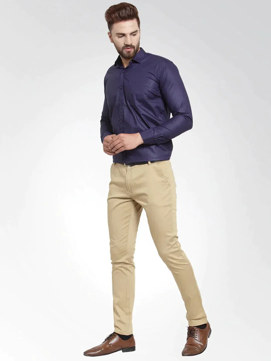 Men's Cotton Solid Navy Blue Formal Shirt's - Taantav