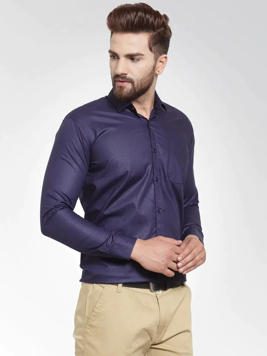 Men's Cotton Solid Navy Blue Formal Shirt's - Taantav