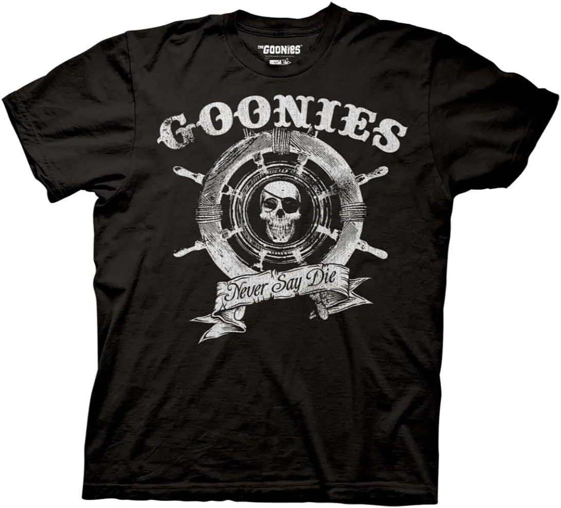 Ripple Junction The Goonies Men's Short Sleeve T-Shirt Captain's Wheel Never Say Die Quote 1980's Comedy Officially Licensed