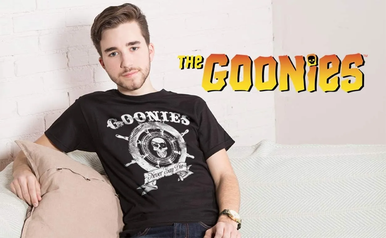Ripple Junction The Goonies Men's Short Sleeve T-Shirt Captain's Wheel Never Say Die Quote 1980's Comedy Officially Licensed