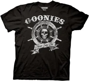 Ripple Junction The Goonies Men's Short Sleeve T-Shirt Captain's Wheel Never Say Die Quote 1980's Comedy Officially Licensed