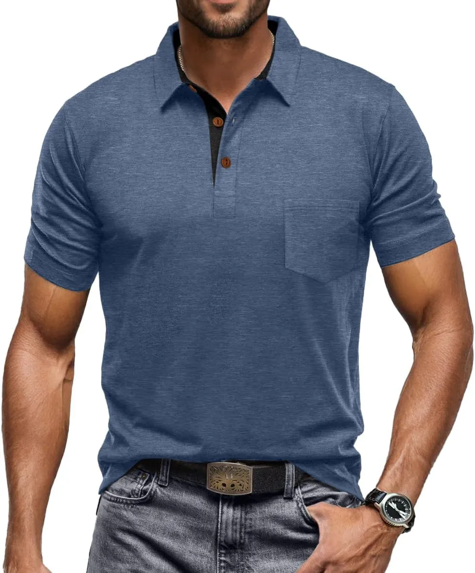 Sailwind Men's Cotton Polo Shirts Short Sleeve Casual Summer Shirts Classic Collared Golf Shirt with Pocket