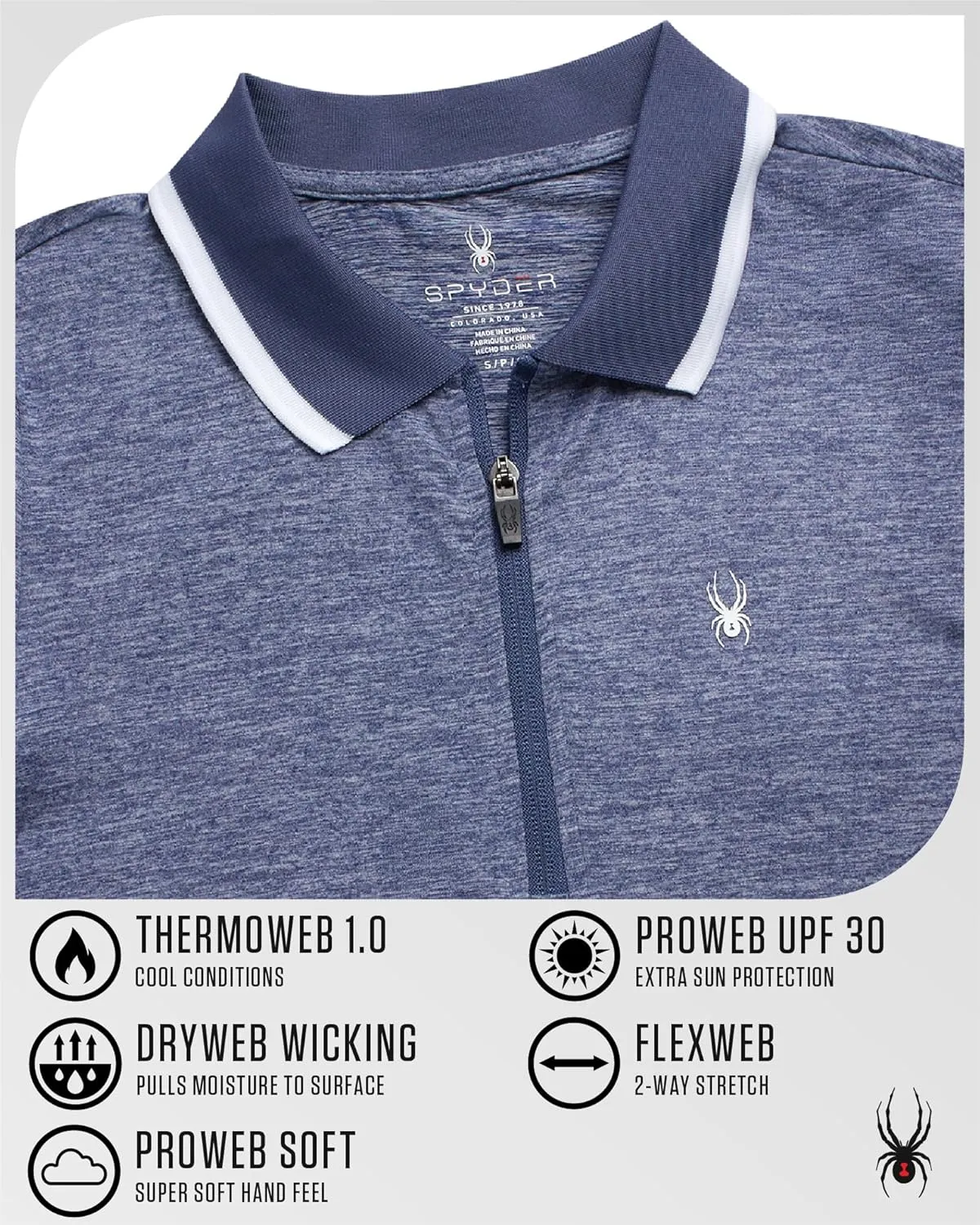 Spyder Womens Golf Shirt - Quarter Zip Golf Polo Tennis Top, UPF 30  Sun Protect Moisture Wicking Polo Shirts for Women