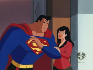 Superman the Animated Series Original Production Cel On Original Hand-Painted Production Background: Superman and Lois