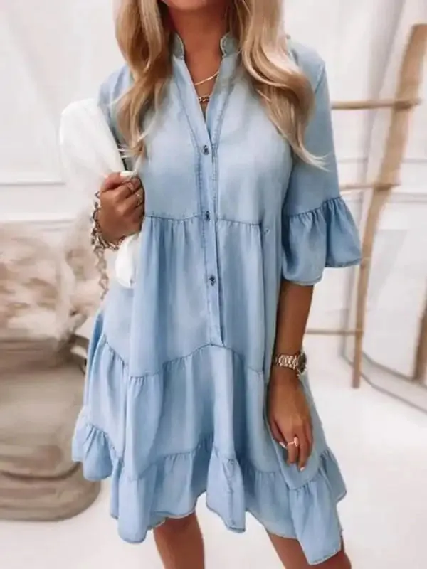 Women’s Chiffon Denim Button Front Shirtdress
